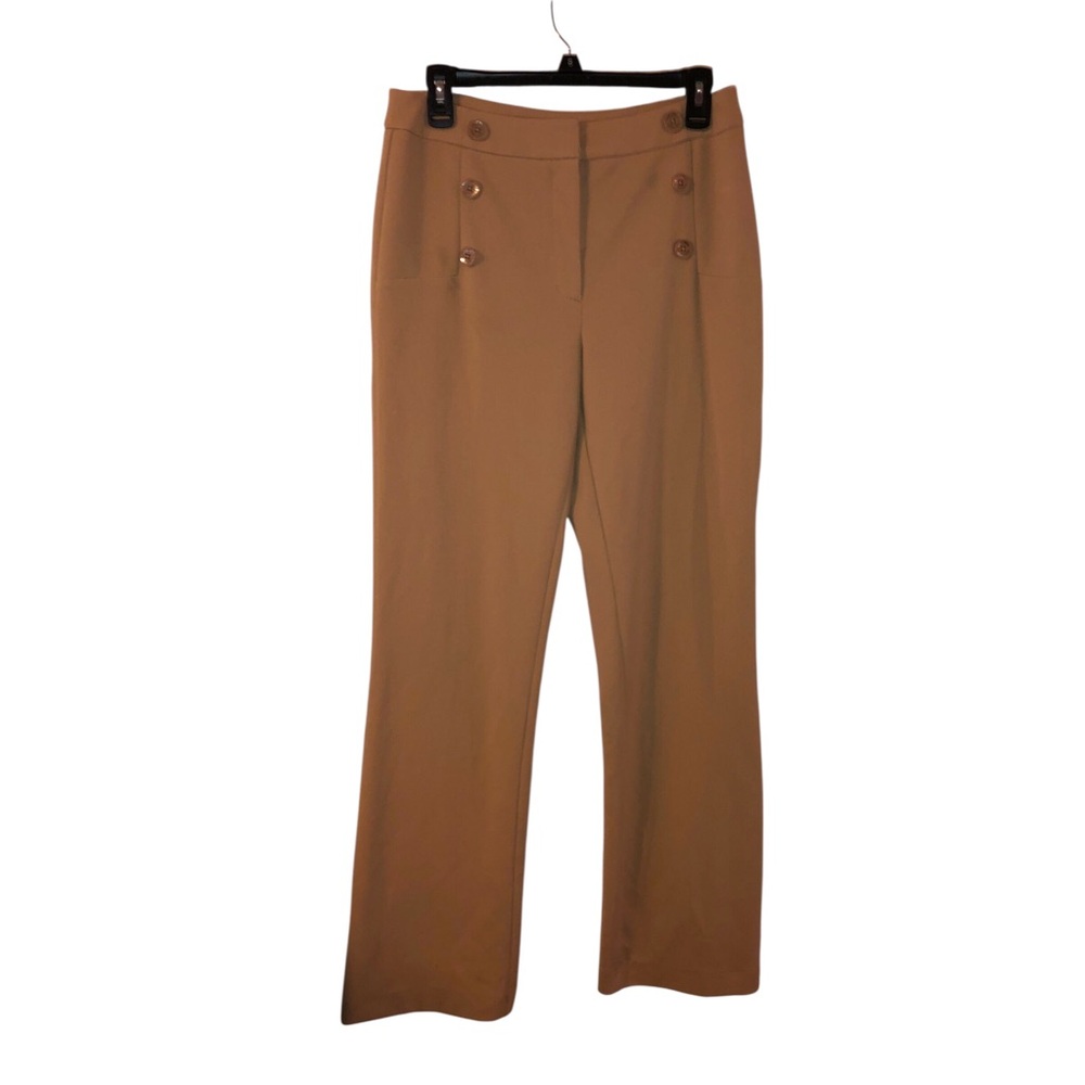 Nine West Tan High-Waist Dress Pants with Gold Accent
